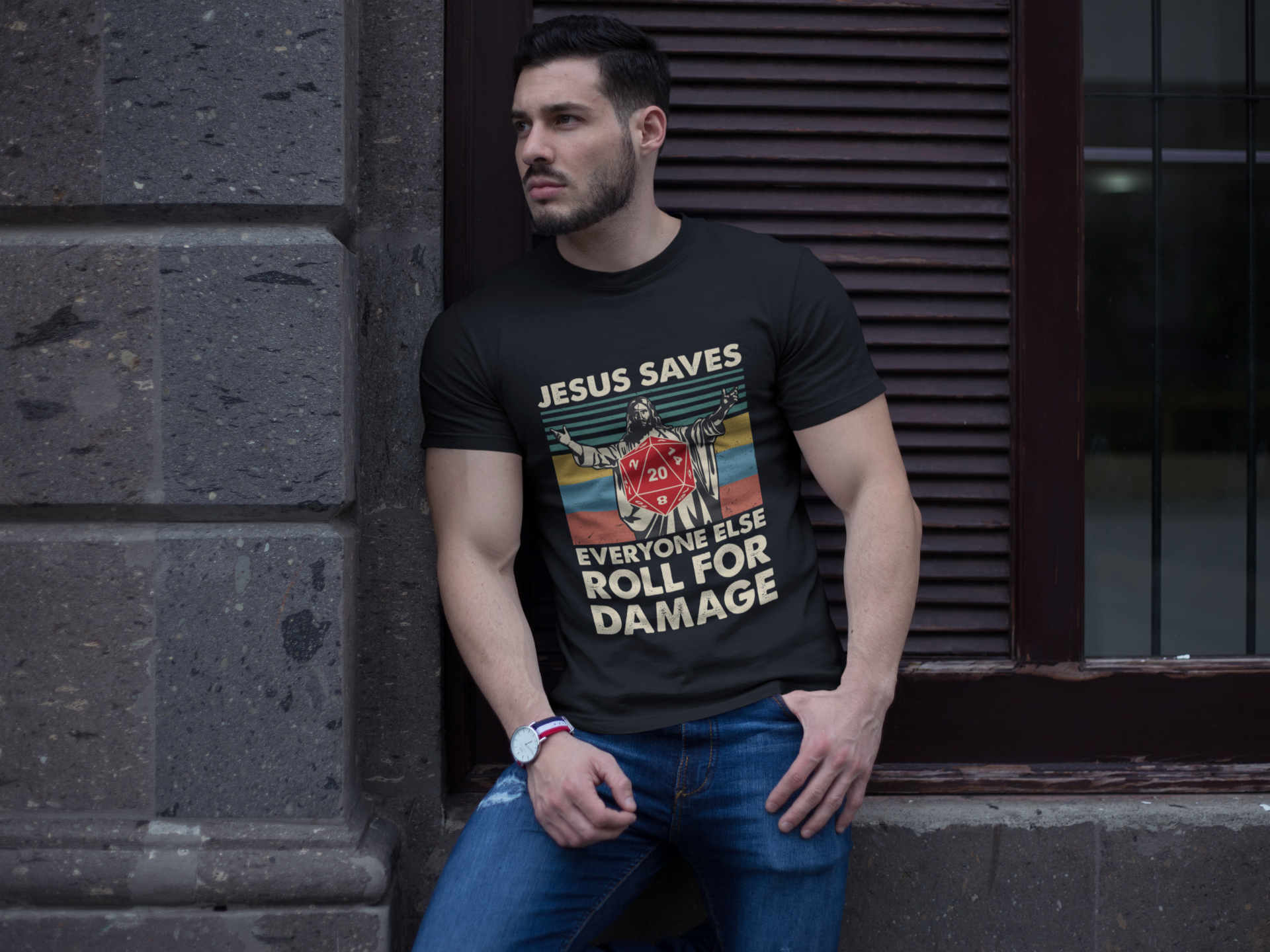 Dungeon And Dragon T Shirt, Jesus Saves Everyone Else Roll For Damage DND T Shirt, RPG Dice Games Tshirt