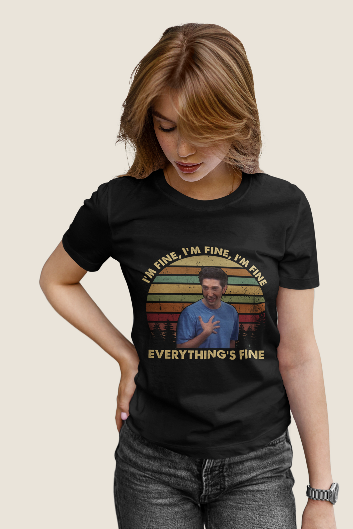 Friends TV Show Vintage T Shirt, Ross Geller T Shirt, Im Fine Everythings Fine Tshirt