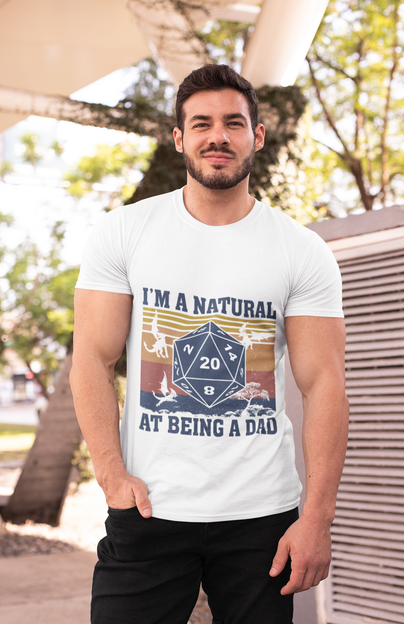 Dungeon And Dragon Vintage T Shirt, RPG Dice Games Tshirt, Im A Natural At Being A Dad DND T Shirt, Father Day Gifts