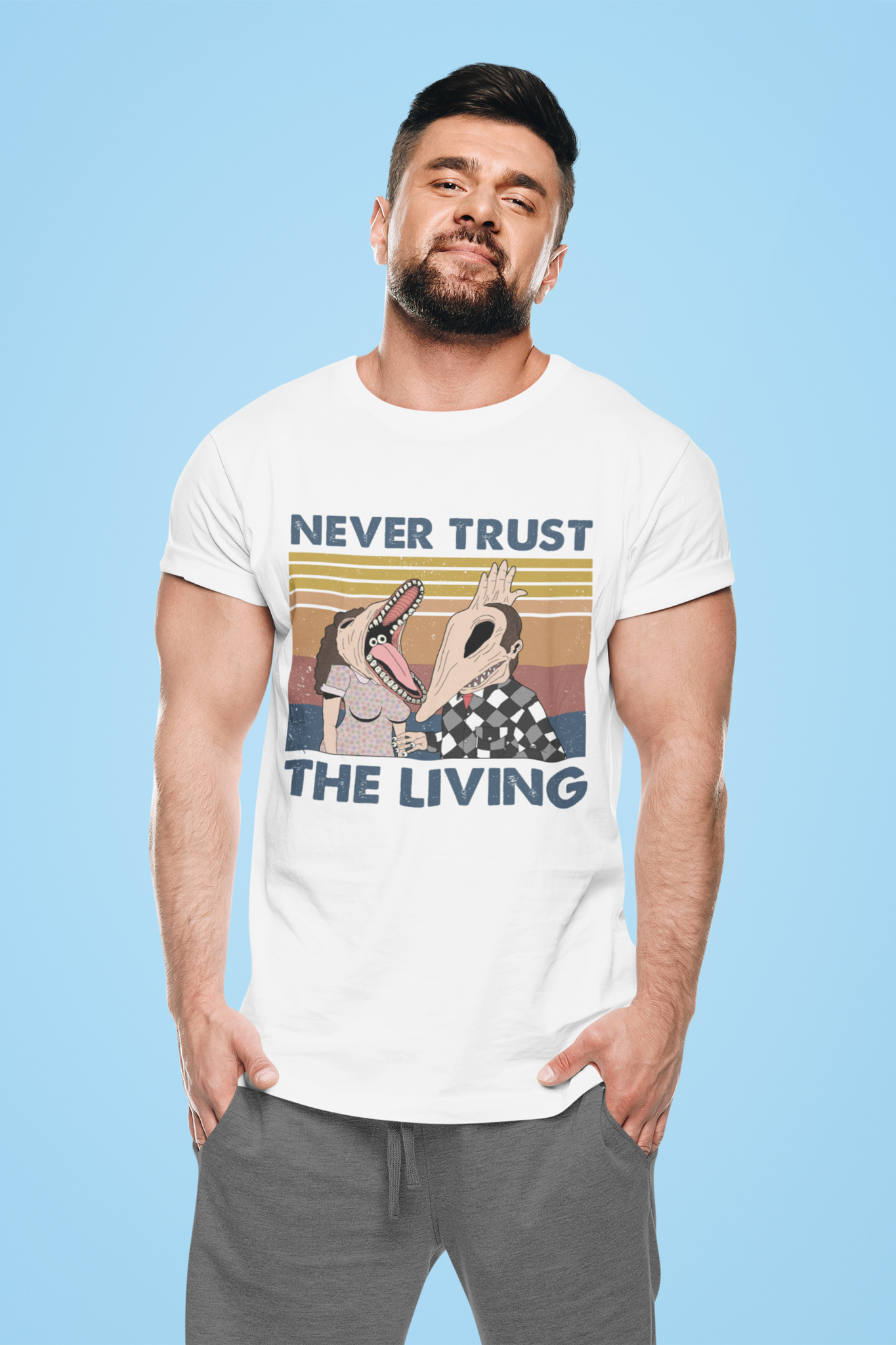 Beetlejuice Vintage T Shirt, Adam And Barbara T Shirt, Never Trust The Living Shirt, Halloween Gifts