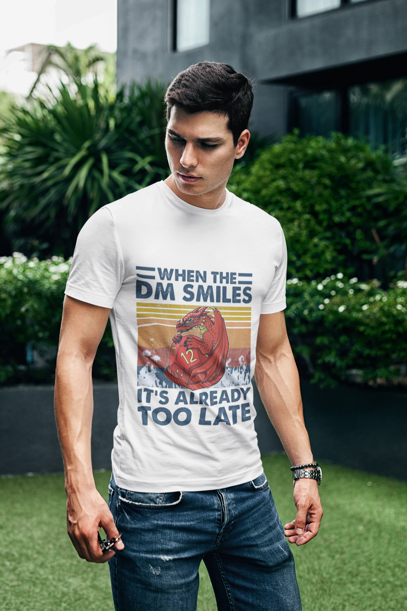 Dungeon And Dragon Vintage T Shirt, RPG Dice Games Tshirt, Red Dragon When The Dm Smiles Its Already Too Late T Shirt