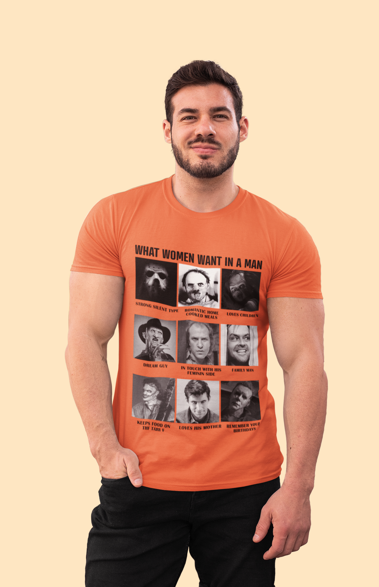 Horror Movie Characters T Shirt, What Women Want In A Man Tshirt, Jason Voorhees Freddy Krueger T Shirt, Halloween Gifts