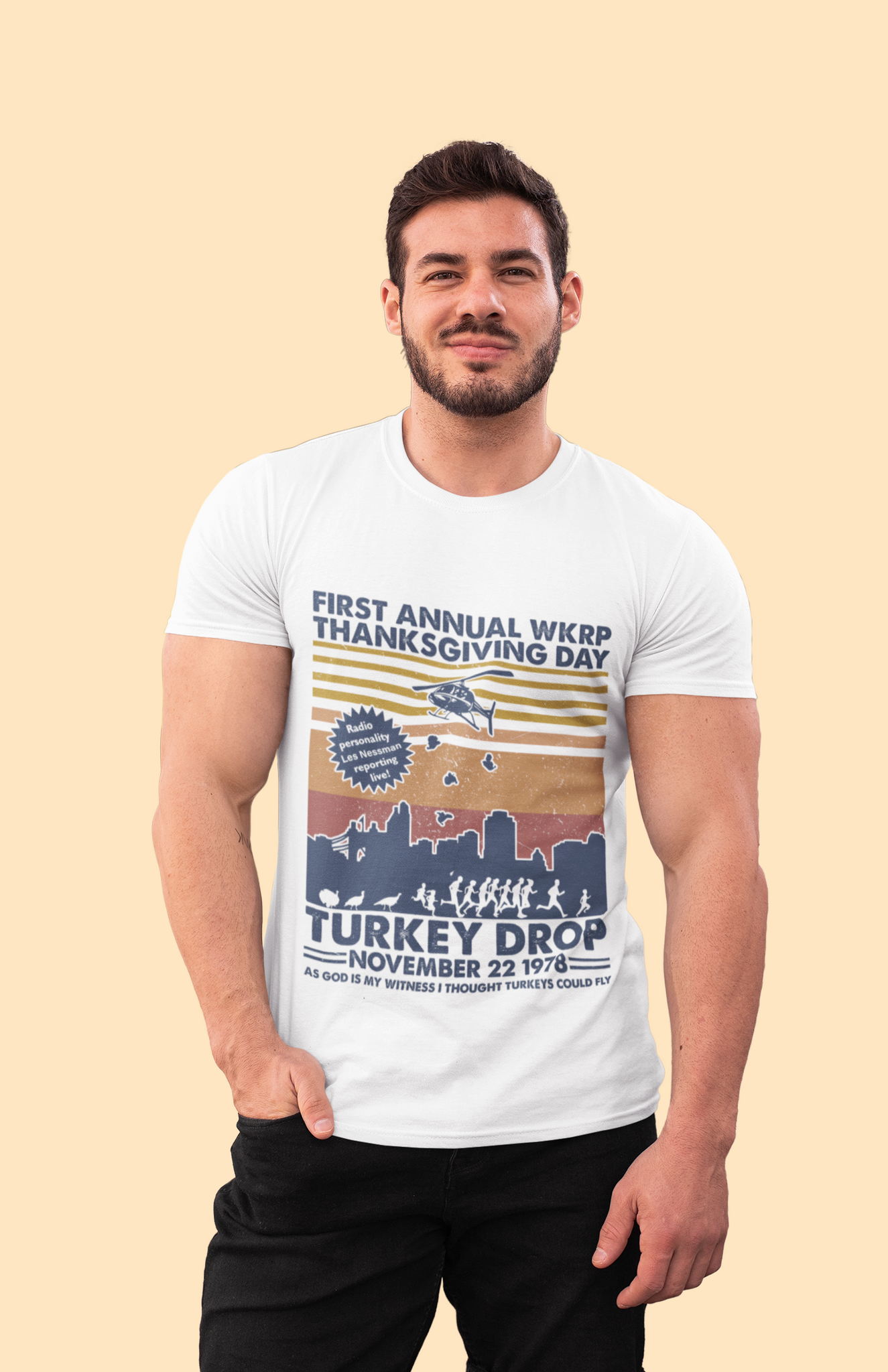 WKRP In Cincinnati Vintage T Shirt, First Annual WKRP Thanksgiving Day Turkey Drop Tshirt, Thanksgiving Gifts