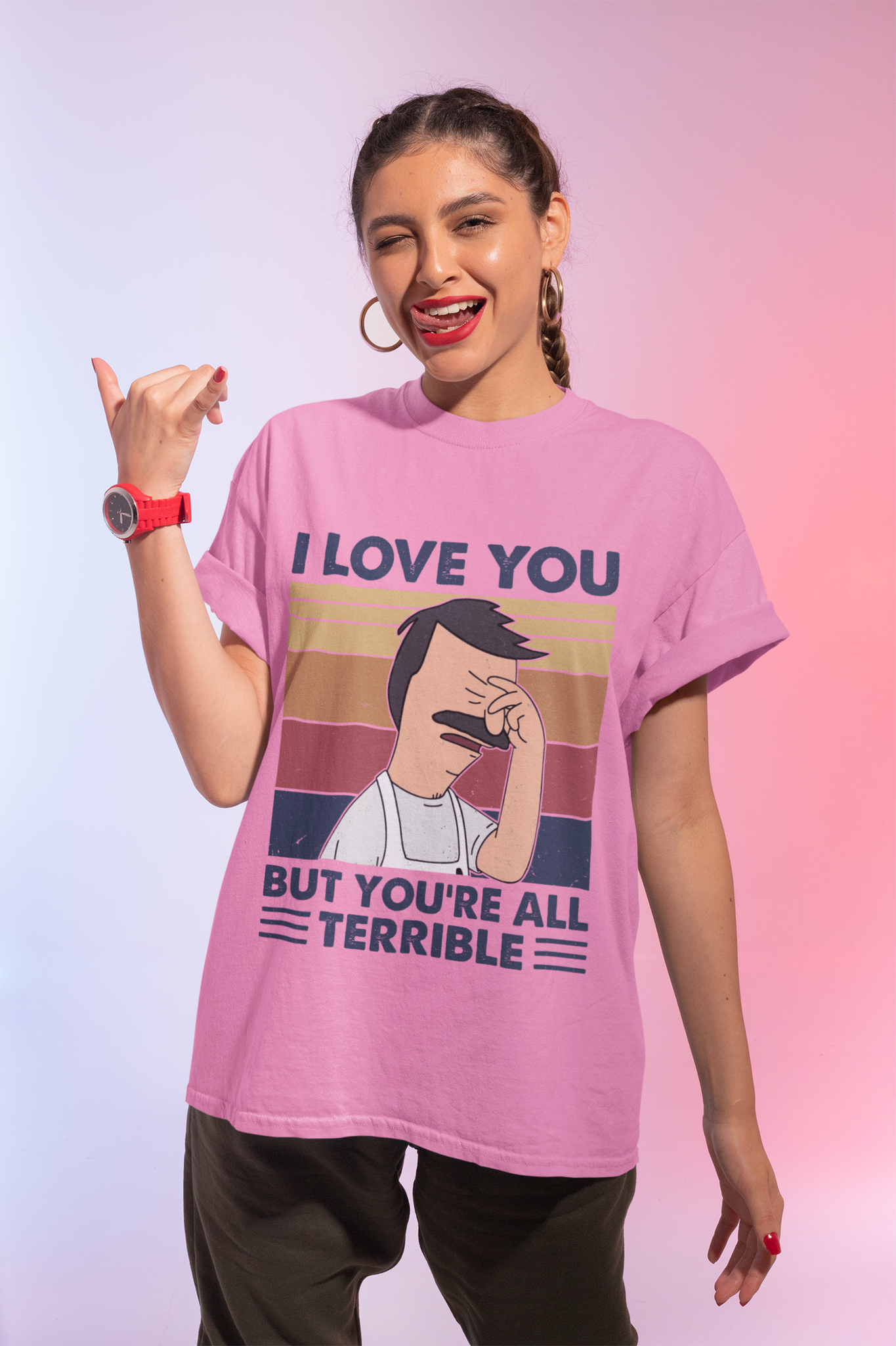Bobs Burgers Cartoon Tshirt, Bob Belcher T Shirt, I Love You But Youre All Terrible T Shirt