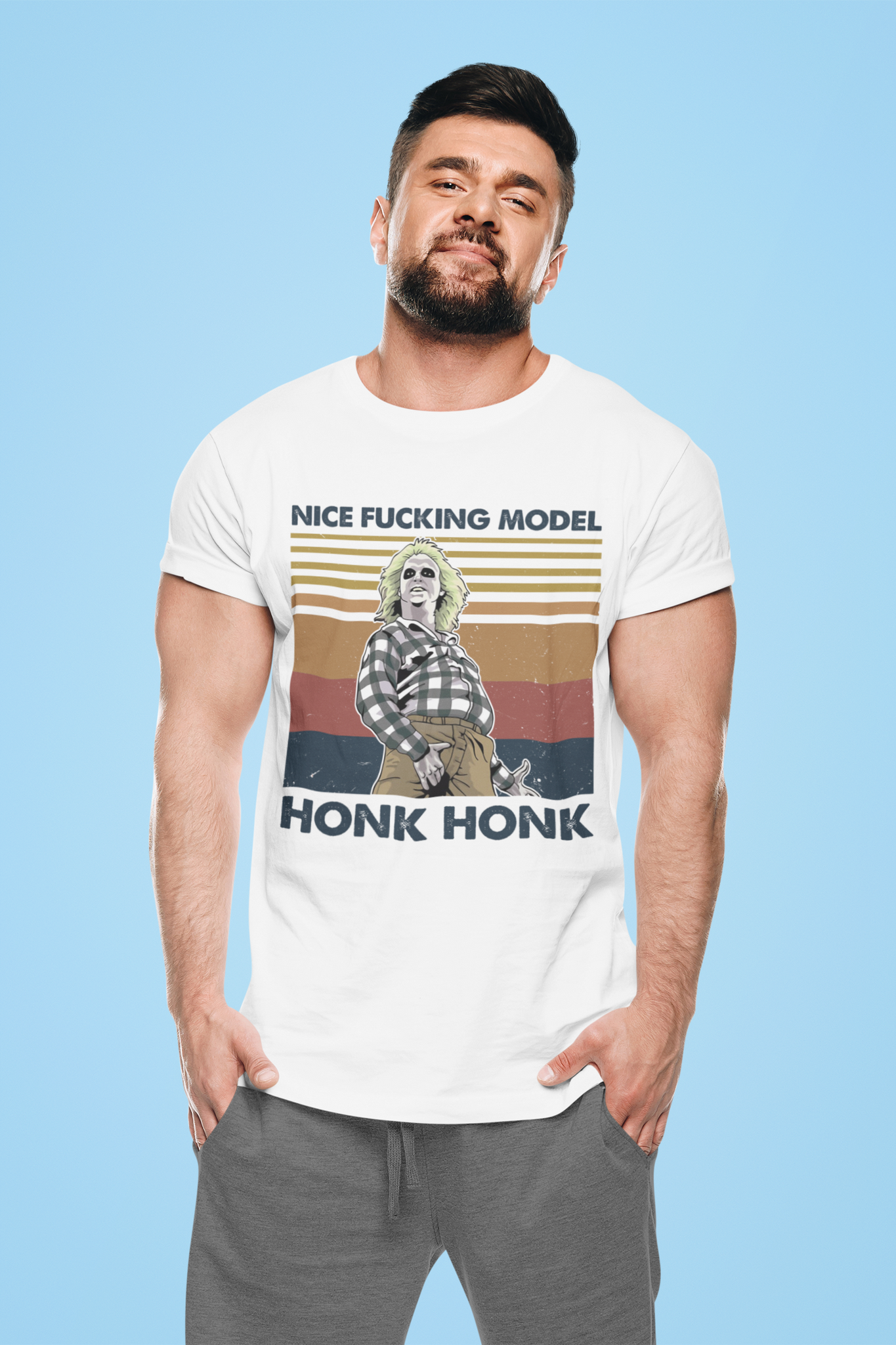 Beetlejuice Vintage Tshirt, Nice Fucking Model Honk Honk Shirt, Halloween Gifts