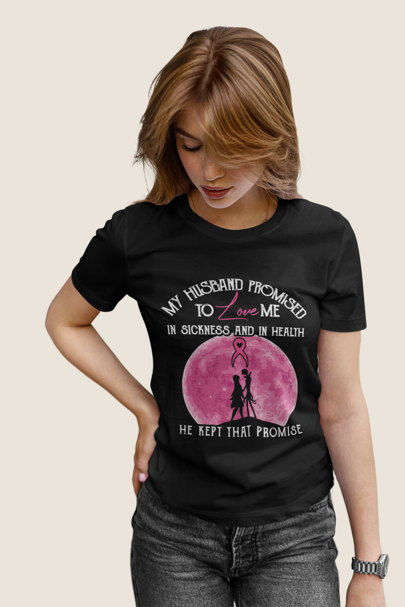 Nightmare Before Christmas T Shirt, Jack Skellington Sally Shirt, My Husband Promised To Love Me Tshirt, Breast Cancer Awareness