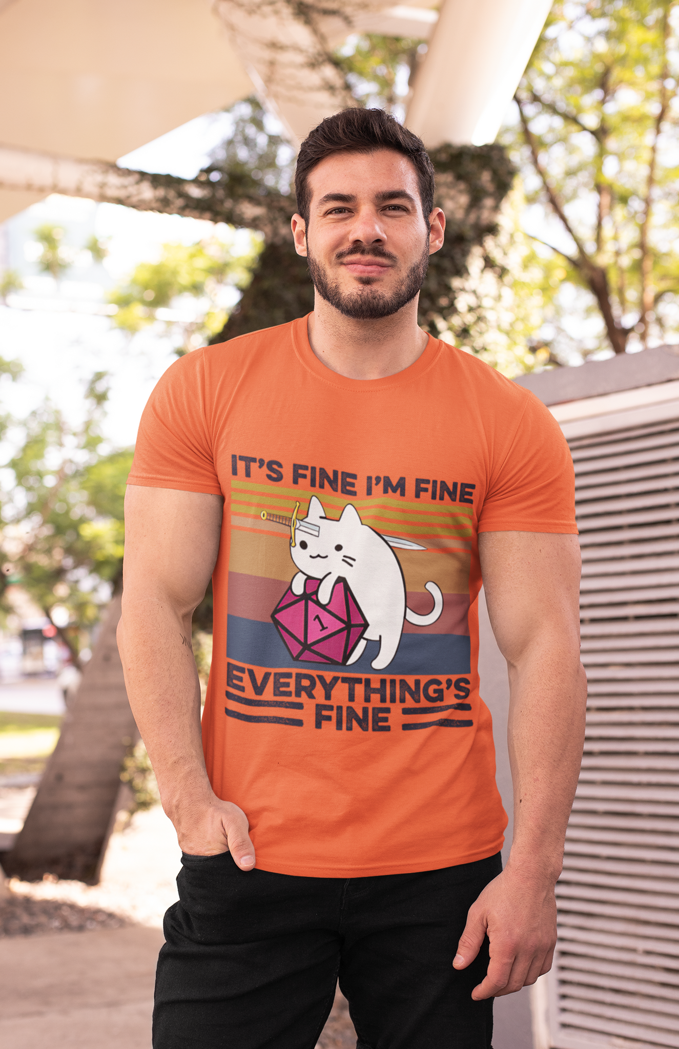 Dungeon And Dragon T Shirt, Cat Its Fine Im Fine Everythings Fine T Shirt, RPG Dice Games Tshirt