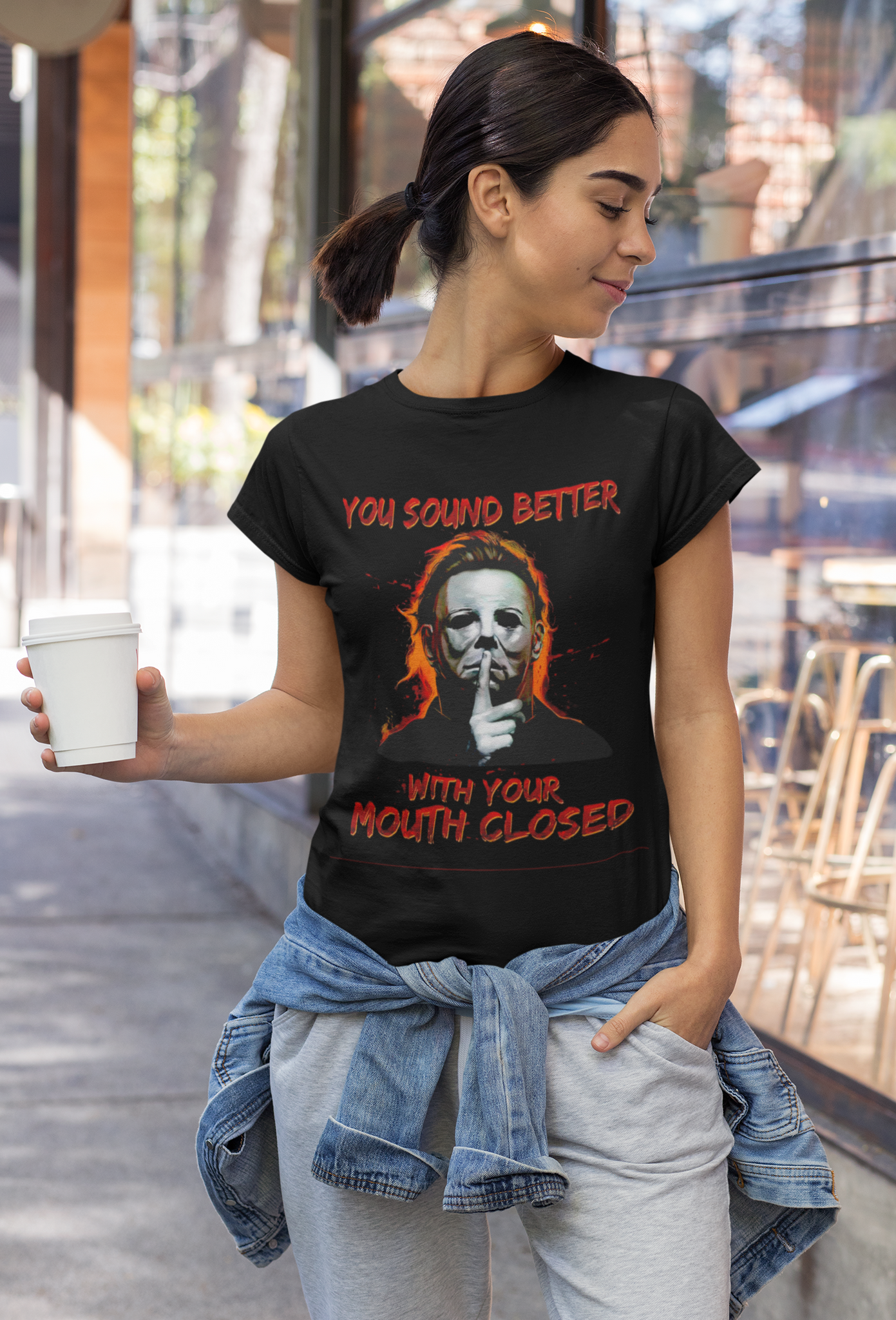 Halloween T Shirt, You Sound Better With Your Mouth Closed Tshirt, Michael Myers T Shirt, Halloween Gifts