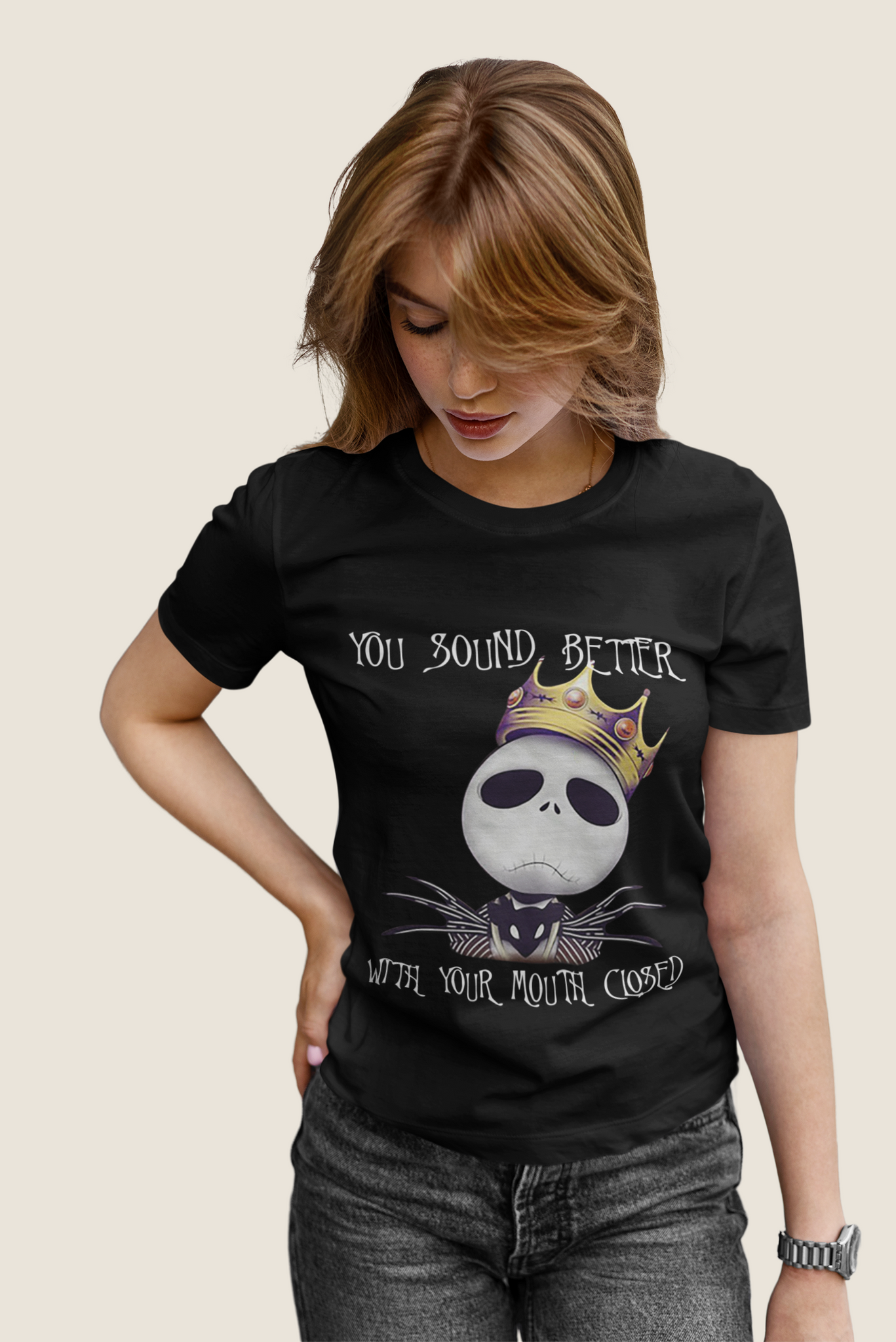Nightmare Before Christmas T Shirt, Jack Skellington T Shirt, You Sound Better With Your Mouth Closed Tshirt, Halloween Gifts