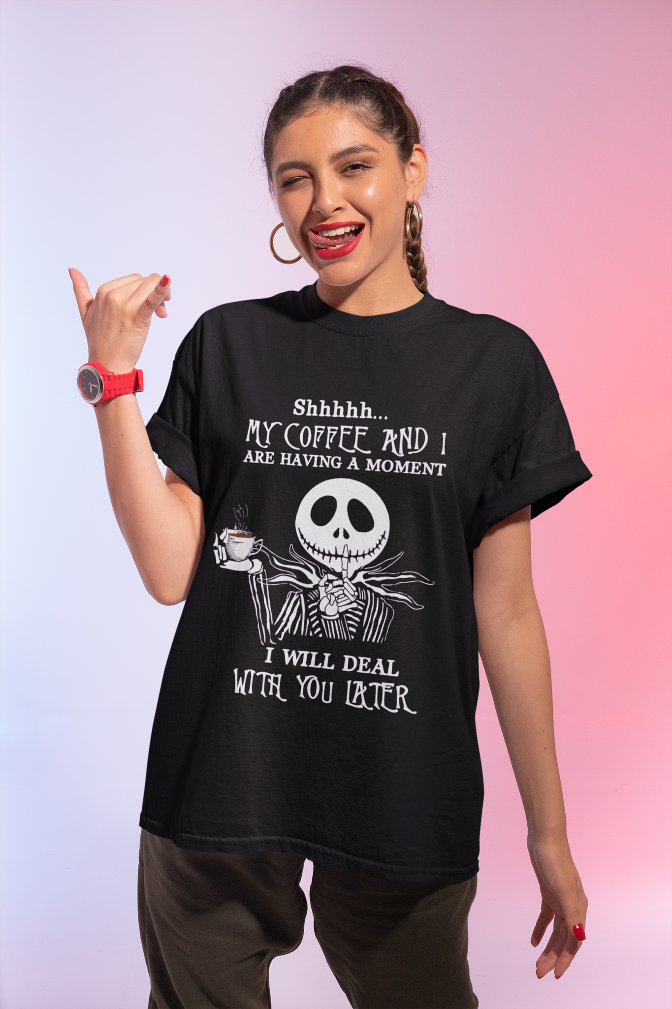 Nightmare Before Christmas T Shirt, Shhhhh My Coffee And I Are Having A Moment Tshirt, Jack Skellington T Shirt, Halloween Gifts