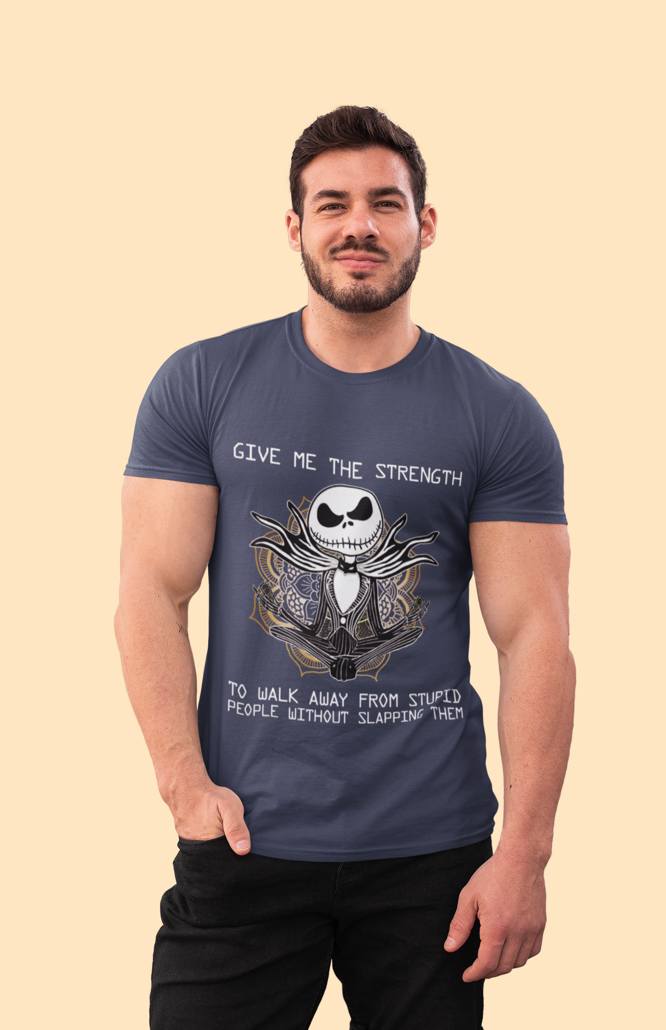 Nightmare Before Christmas T Shirt, Give Me The Strength Tshirt, Jack Skellington Yoga Meditation T Shirt, Halloween Gifts