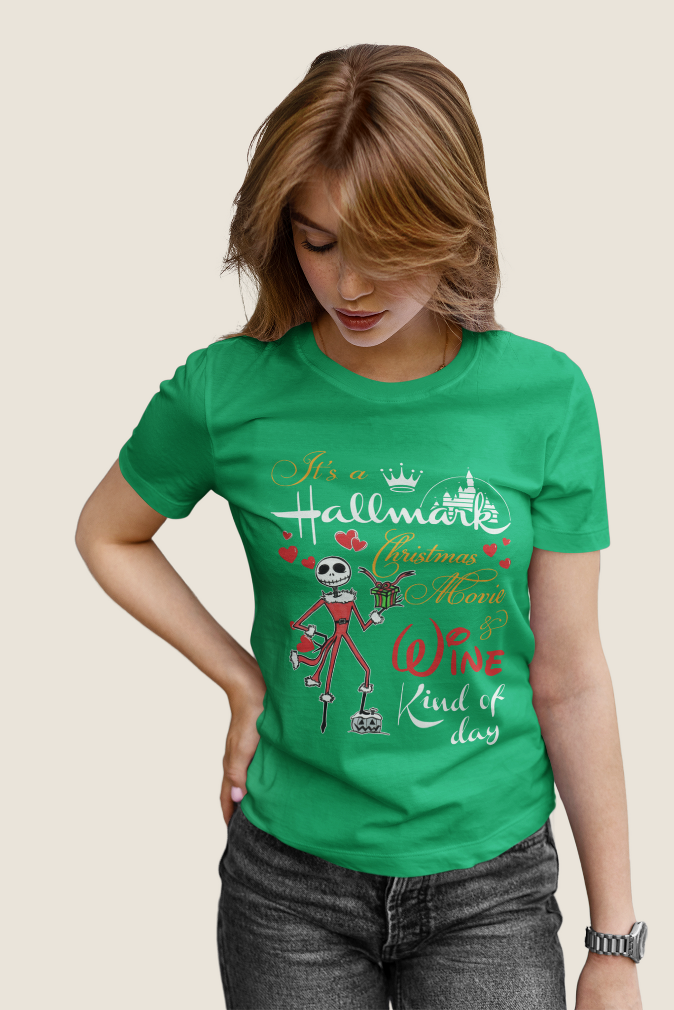 Nightmare Before Christmas T Shirt, Jack Skellington T Shirt, Christmas Movie And Wine Kind Of Day Tshirt, Christmas Gifts