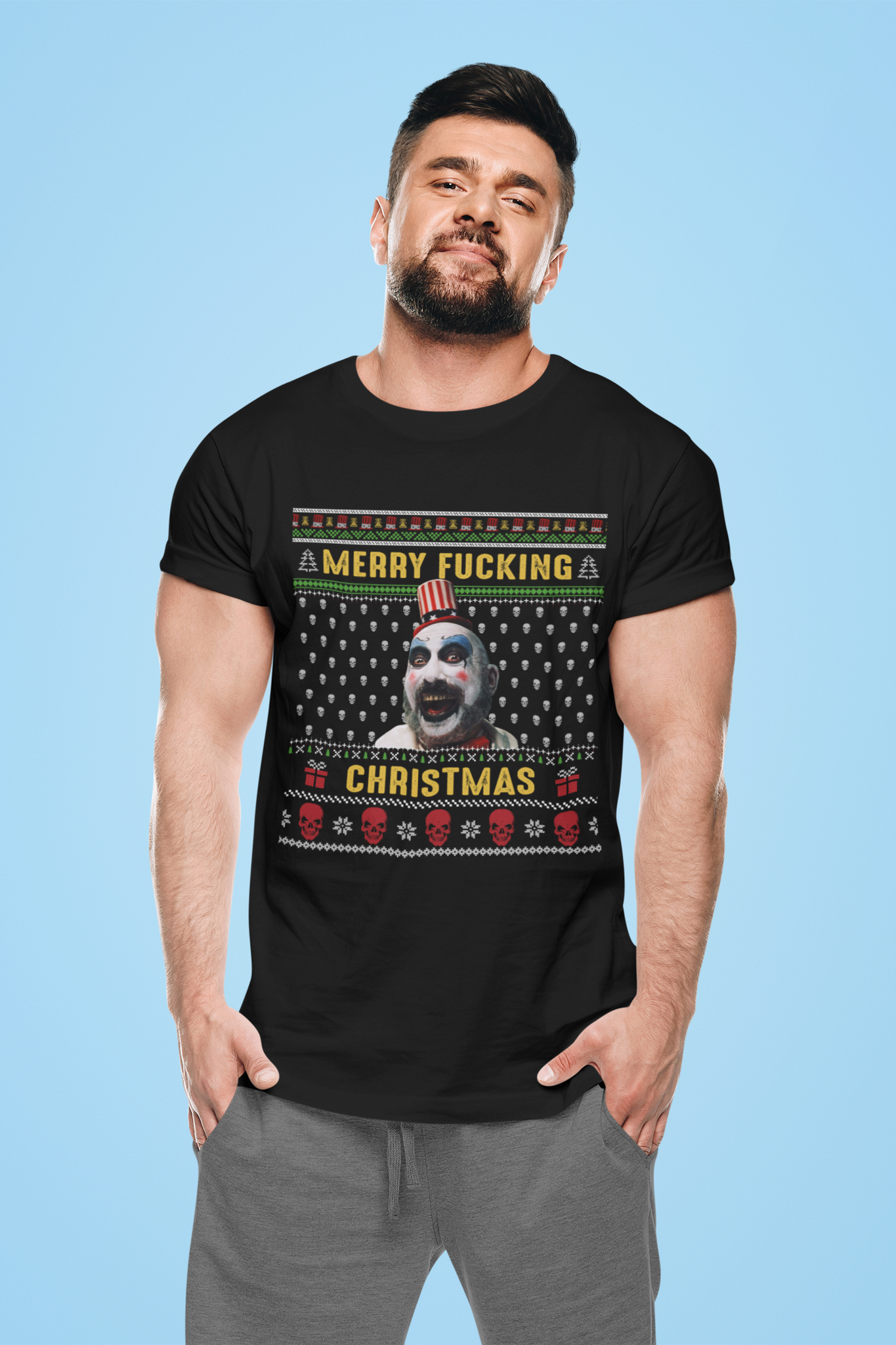 House Of 1000 Corpses Ugly Sweater Shirt, Merry Fucking Christmas Tshirt, Captain Spaulding T Shirt, Halloween Gifts, Christmas Gifts