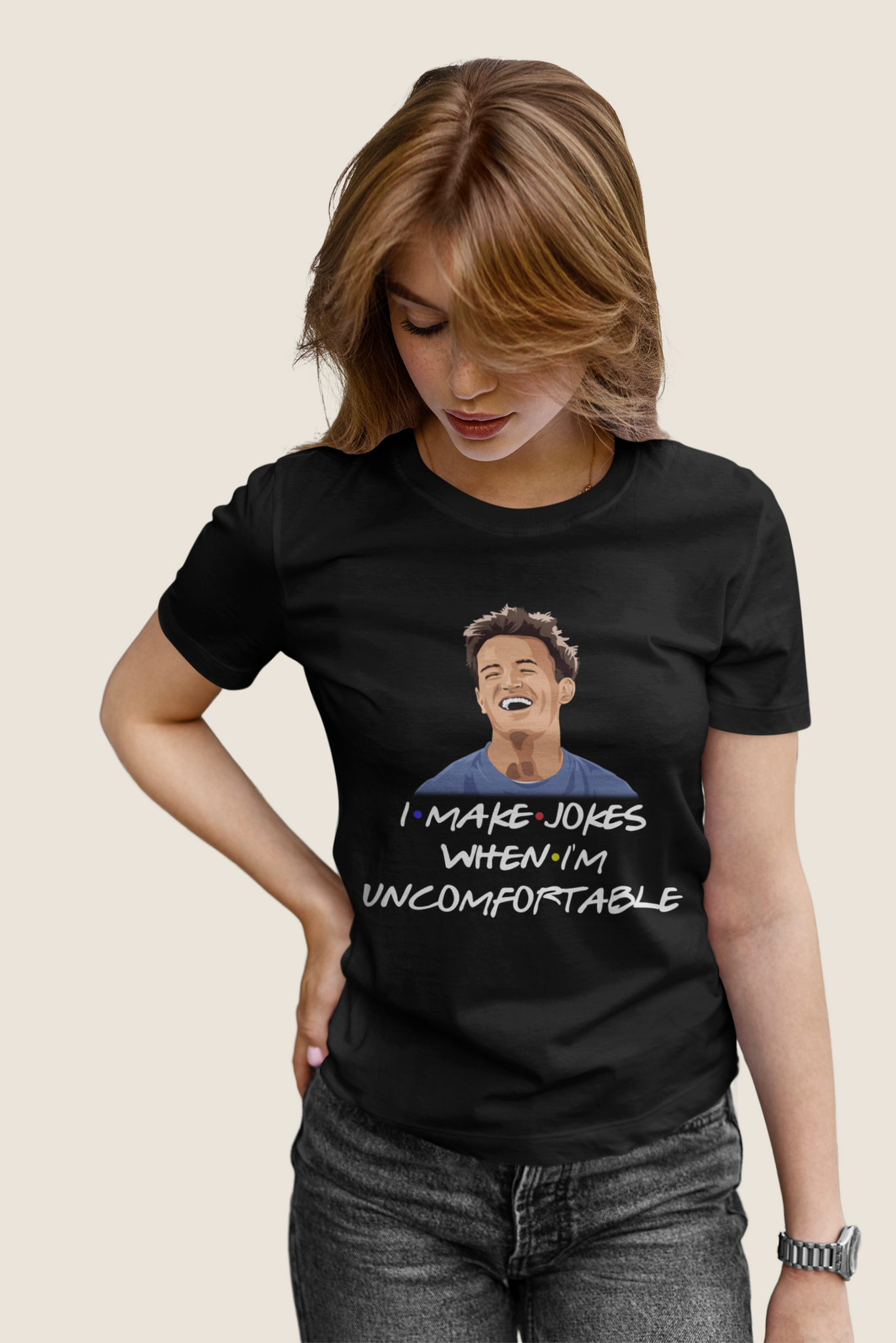 Friends TV Show T Shirt, Chandler T Shirt, I Make Jokes When Im Uncomfortable Tshirt