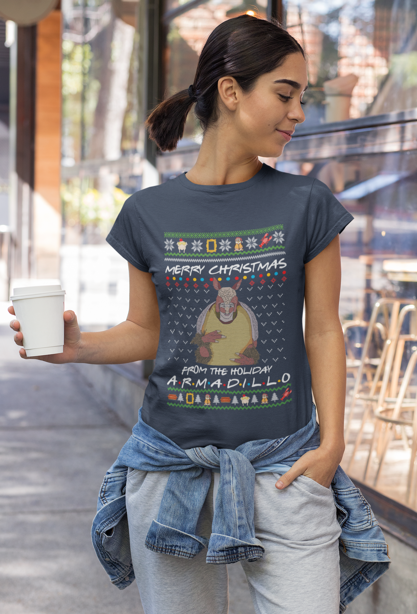 Friends TV Show Ugly Sweater Shirt, Ross Armadillo T Shirt, Merry Christmas The Holiday Armadillo Tshirt, Christmas Gifts