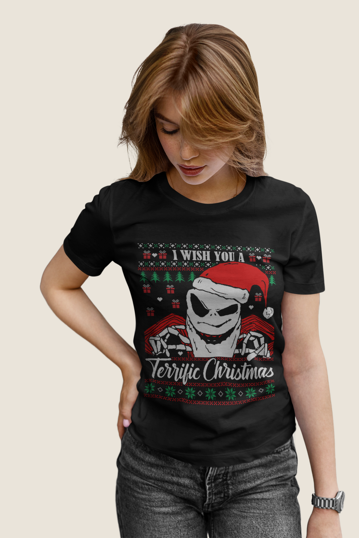 Nightmare Before Christmas Ugly Sweater Shirt, I Wish You A Terrific Christmas Tshirt, Jack Skellington T Shirt, Christmas Gifts