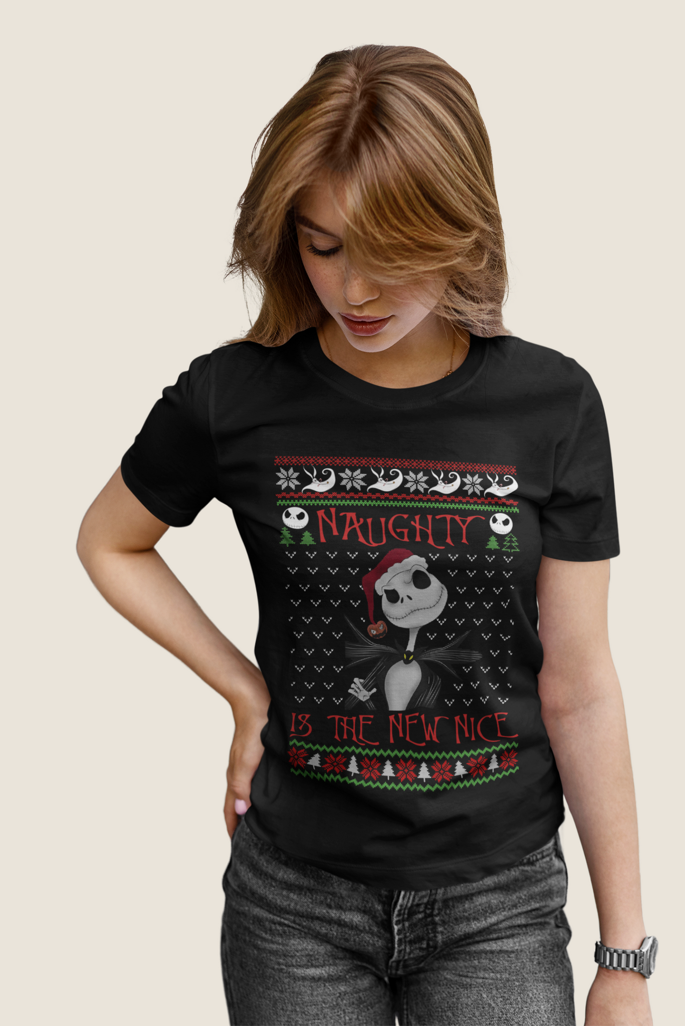 Nightmare Before Christmas Ugly Sweater T Shirt, Jack Skellington T Shirt, Naughty Is The New Nice Tshirt, Christmas Gifts