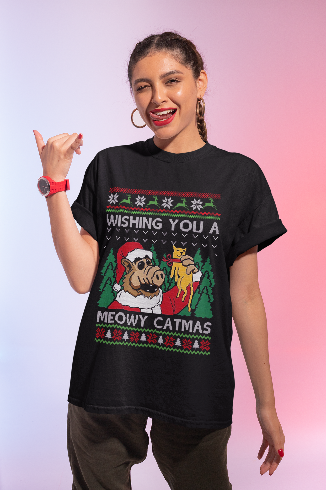 ALF Movie Ugly Sweater T Shirt, ALF T Shirt, Wishing You A Meowy Catmas, Christmas Gift