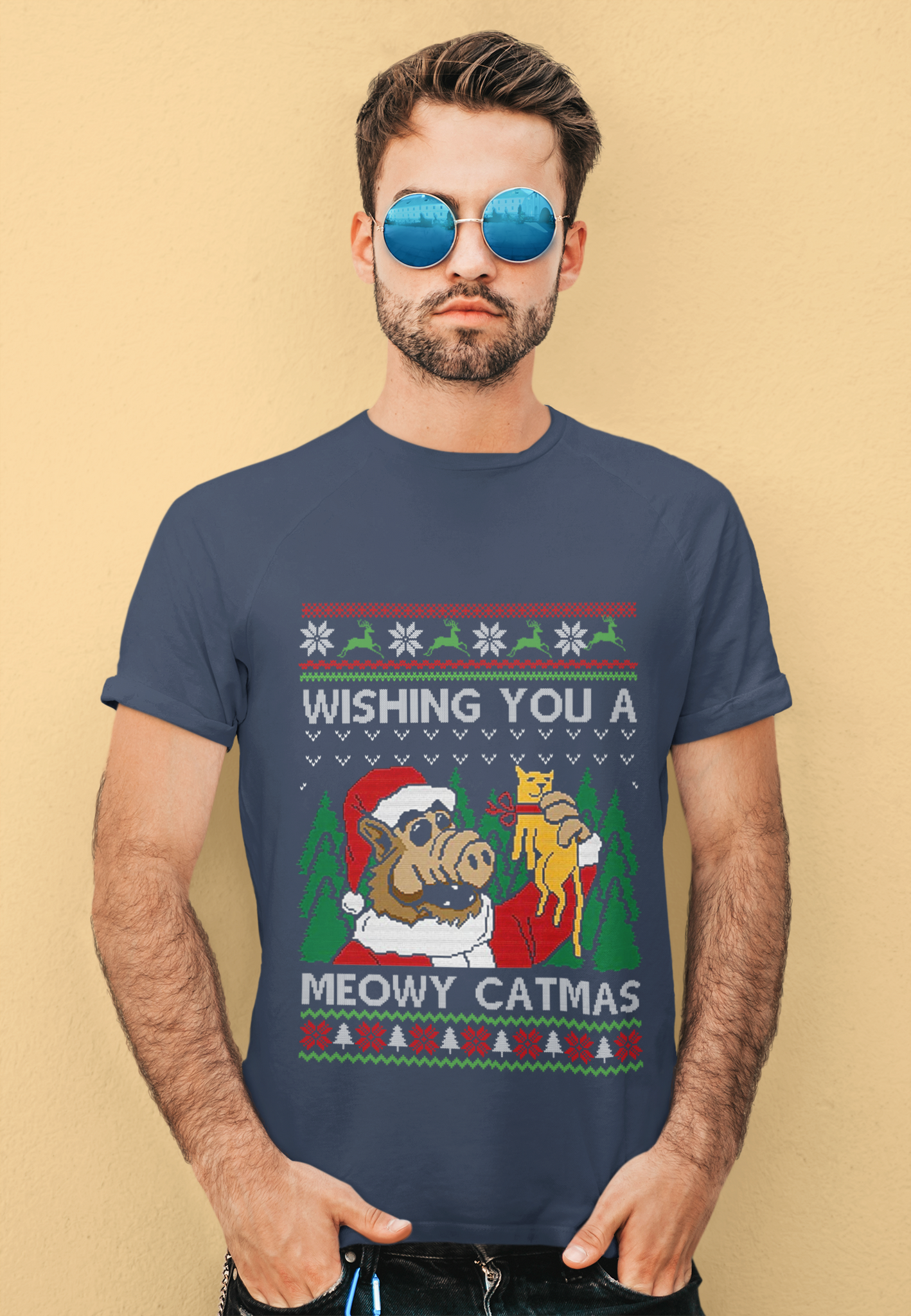 ALF Movie Ugly Sweater Shirt, ALF Character T Shirt, Wishing You A Meowy Catmas Tshirt, Christmas Gifts