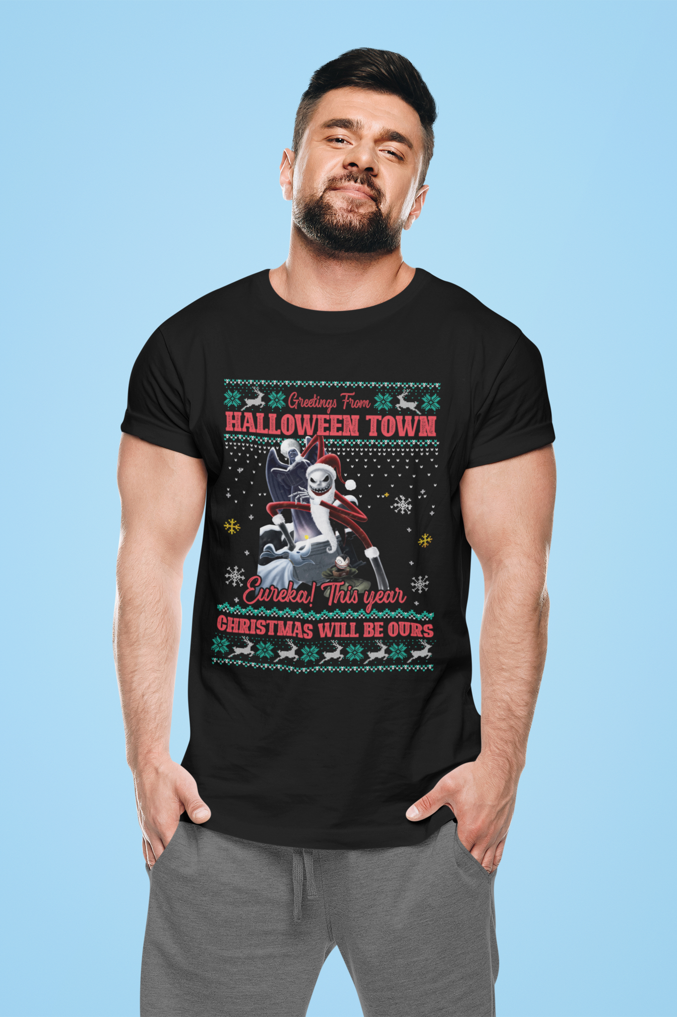 Nightmare Before Christmas Ugly Sweater T Shirt, Jack Skellington T Shirt, Greeting From Halloween Town Tshirt, Christmas Gifts