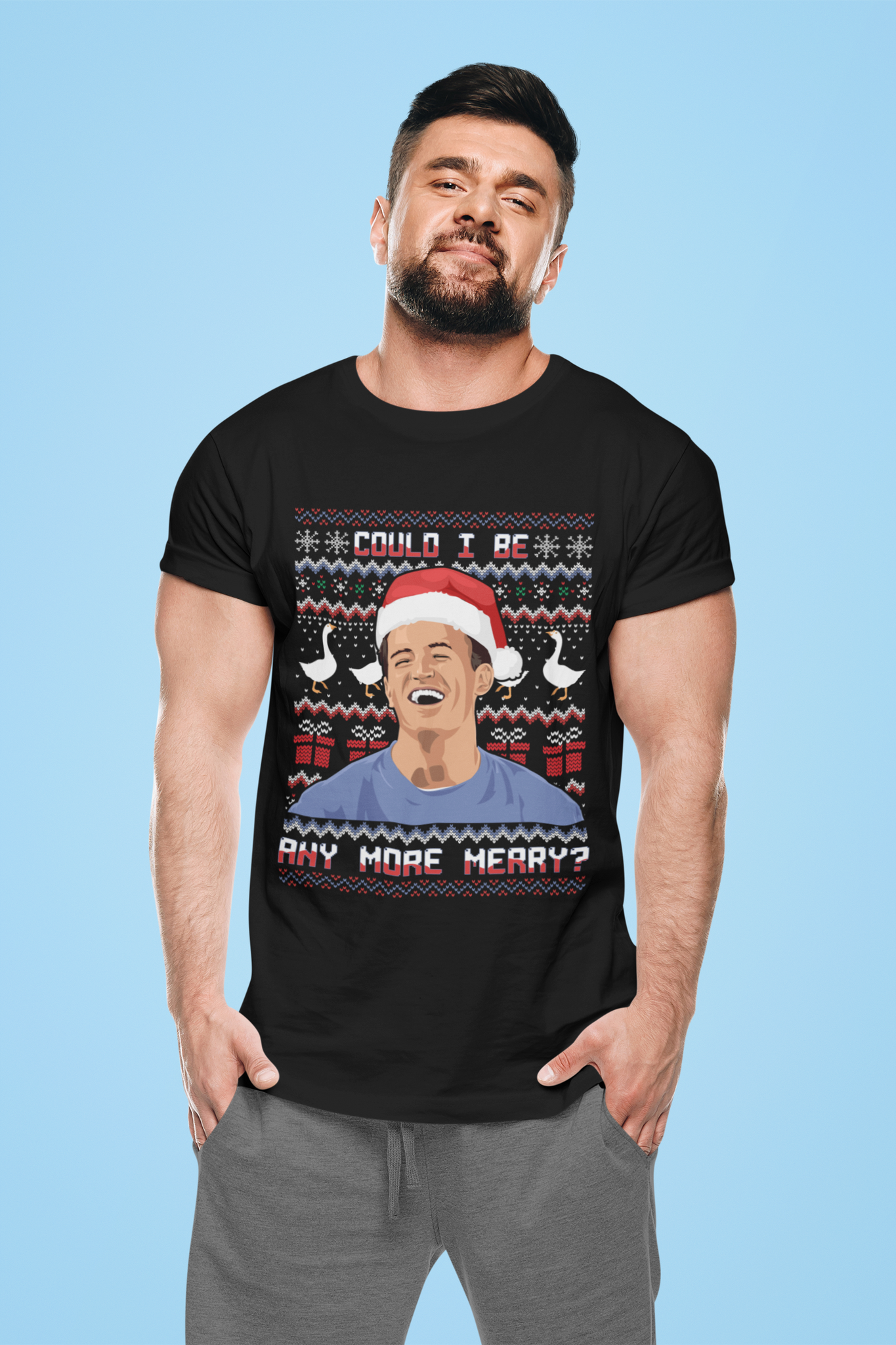 Friends TV Show Ugly Sweater T Shirt, Chandler T Shirt, Could I Be Any More Merry Tshirt, Christmas Gifts