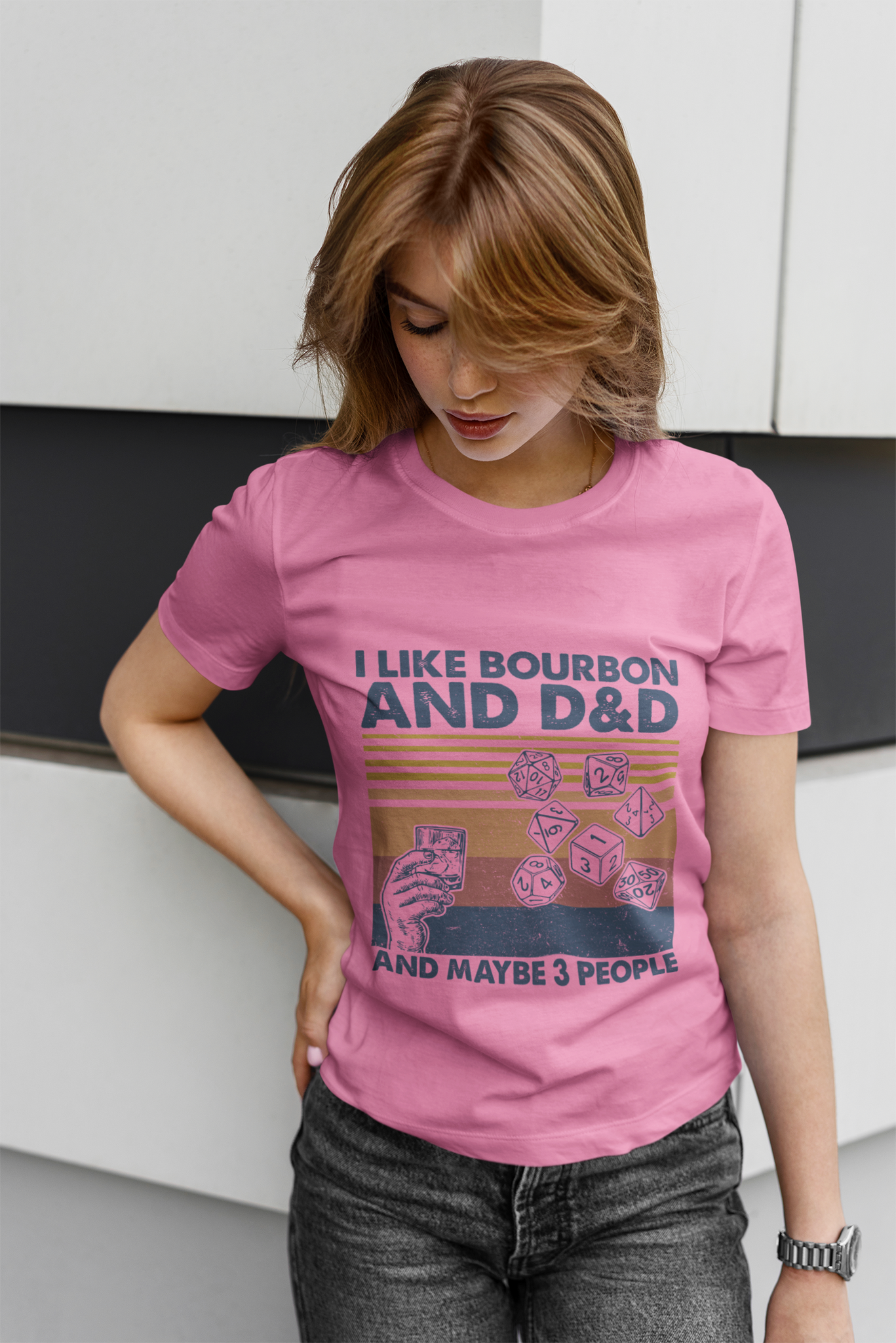 Dungeon And Dragon Vintage T Shirt, RPG Dice Games Tshirt, I Like Bourbon And DND And Maybe 3 People T Shirt