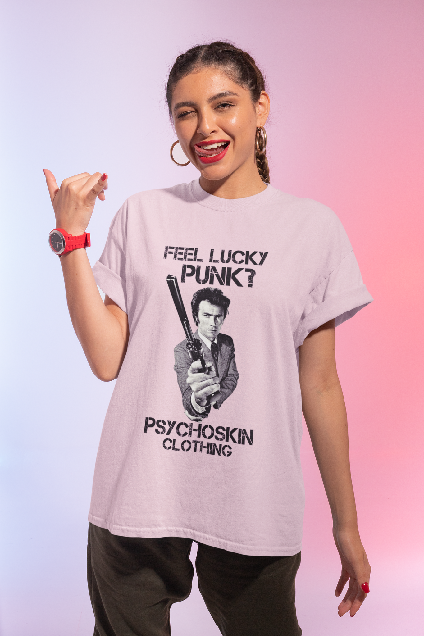 Dirty Harry Movie T Shirt, Harry Callahan T Shirt, Feel Lucky Punk Psychoskin Clothing Tshirt