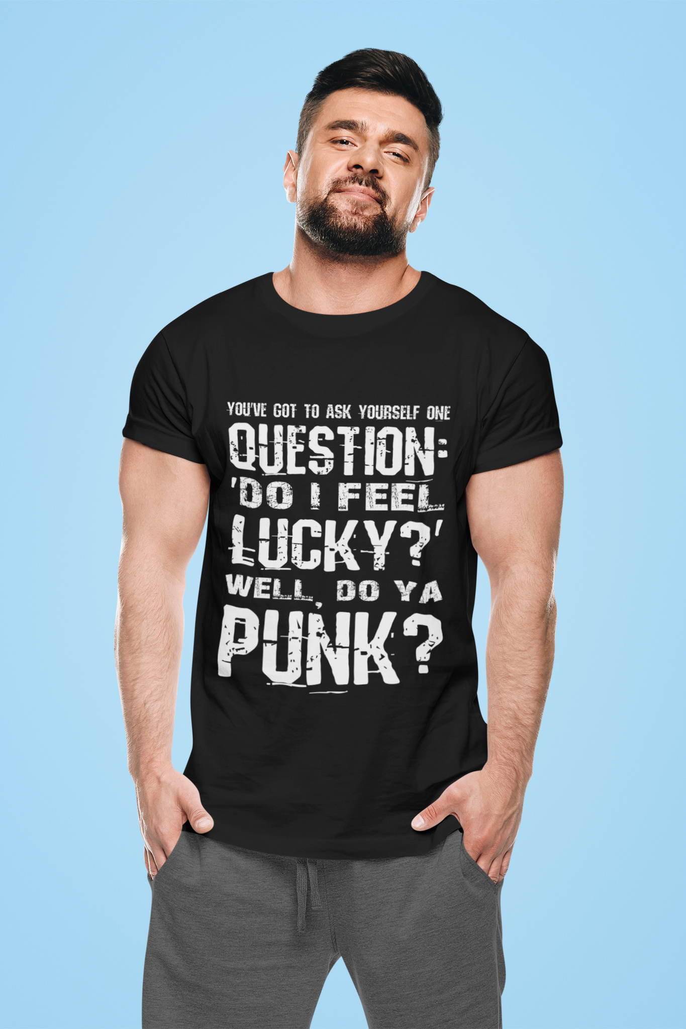Dirty Harry Movie T Shirt, Harry Callahan T Shirt, Youve Got To Ask Yourself One Question Do I Feel Lucky Tshirt