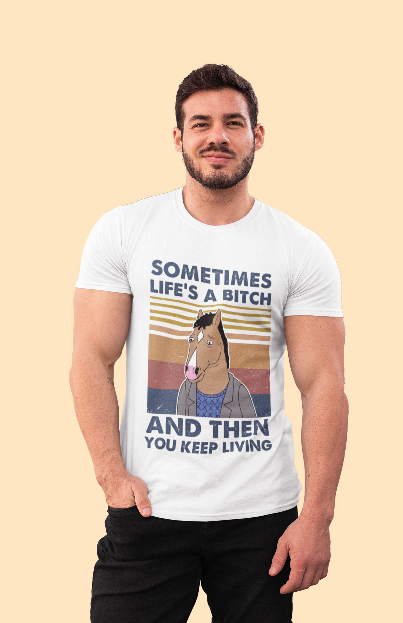 Bojack Horseman Vintage T Shirt, Sometimes Lifes A Bitch And Then You Keep Living Tshirt