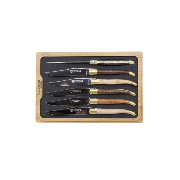 Laguiole en Aubrac steak knife set 4-piece mixed wood with knife holders