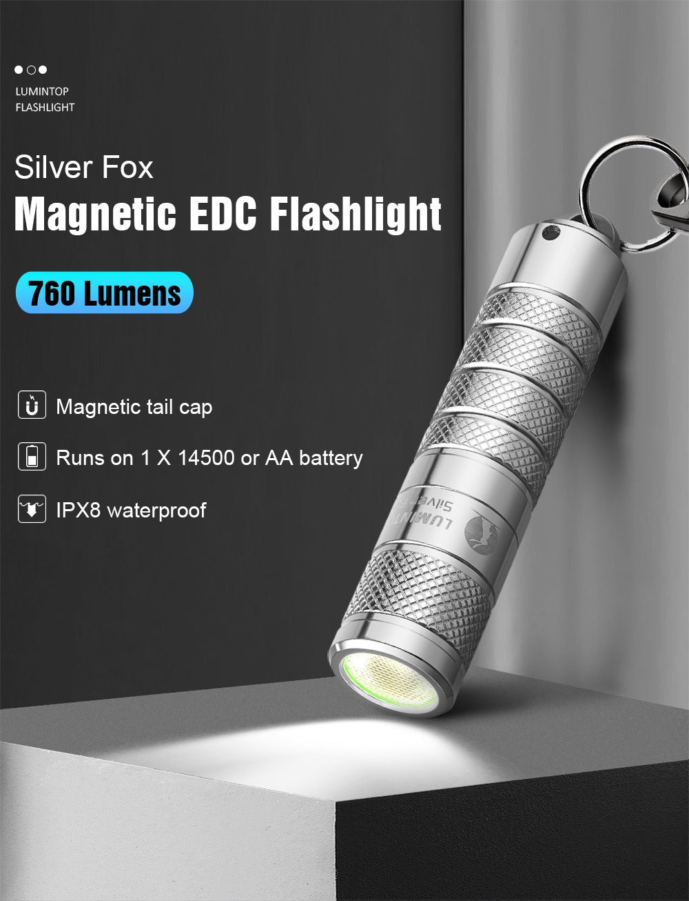 Lumintop Silver Fox 760 Lumens Magnetic EDC Flashlight Keychain Flashlight