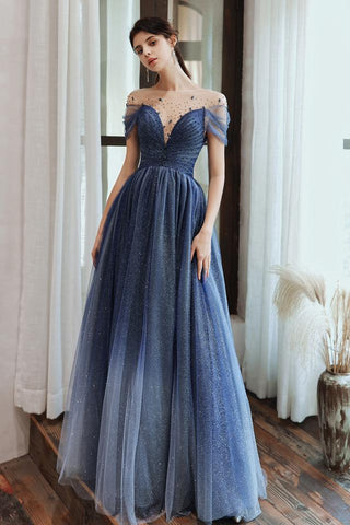 black blue ombre prom dress