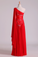 Red One Shoulder A Line Prom Dresses With Applique & Ruffles Floor
