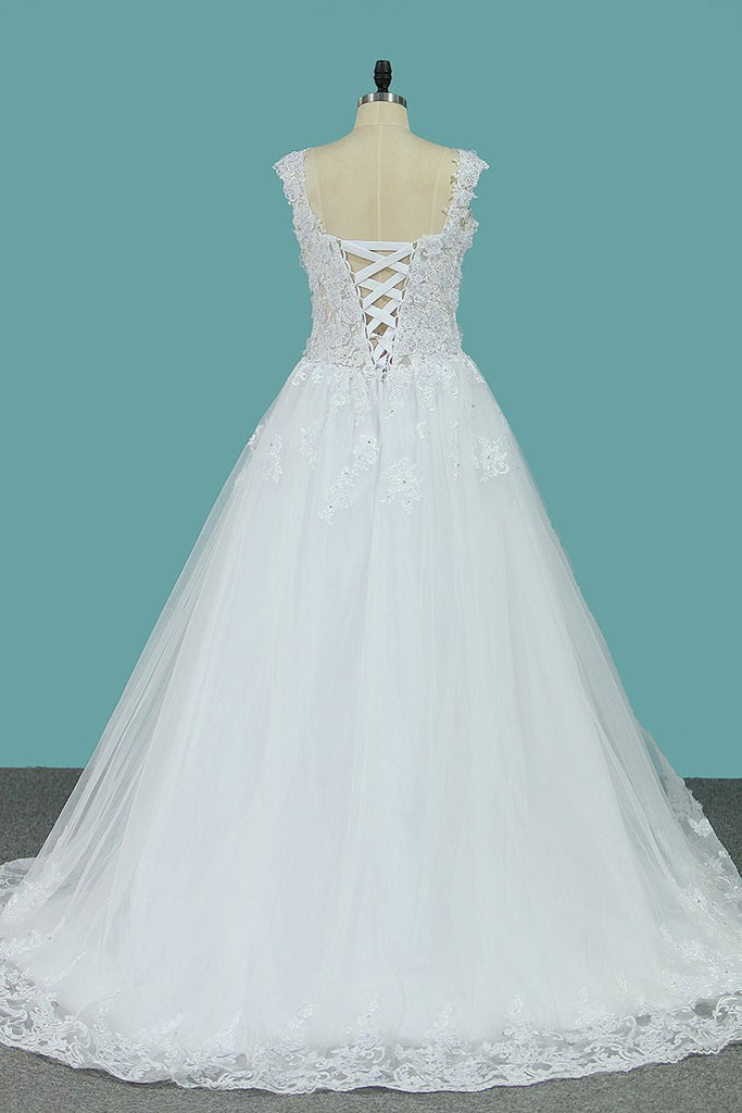 Wedding Dresses Off The Shoulder Tulle With Applique A Line Sweep