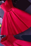Strapless Red Knee-length Short Ribbon Prom Dress Homecoming Dress SME926