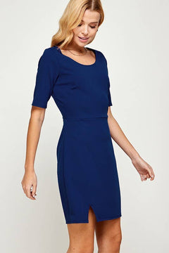 Navy Short Sleeve A-line Dress