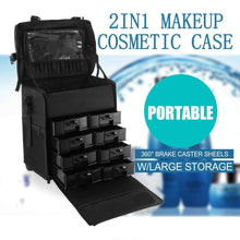 Load image into Gallery viewer, Explore happybuy 2 in 1 nylon makeup case soft with wheels travel cosmetic cases detachable professional rolling trolley makeup travel case oxford vanity portable makeup artist organizer box 2in1 case