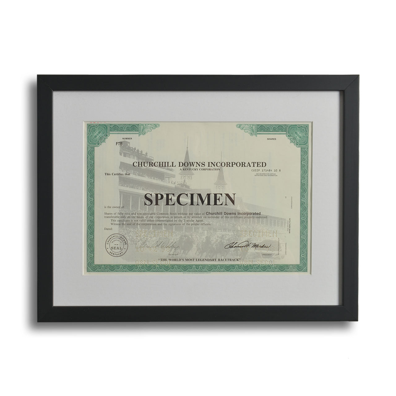 Churchill Downs Framed Stock Certificate