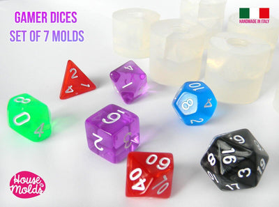 Clear silicone set of 7 dice molds - silicone dice set for resin