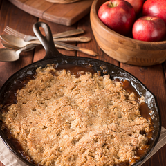 Apple crumble with salted caramel sauce