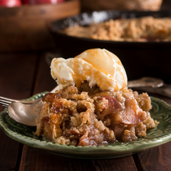 apple crumble and salted caramel sauce