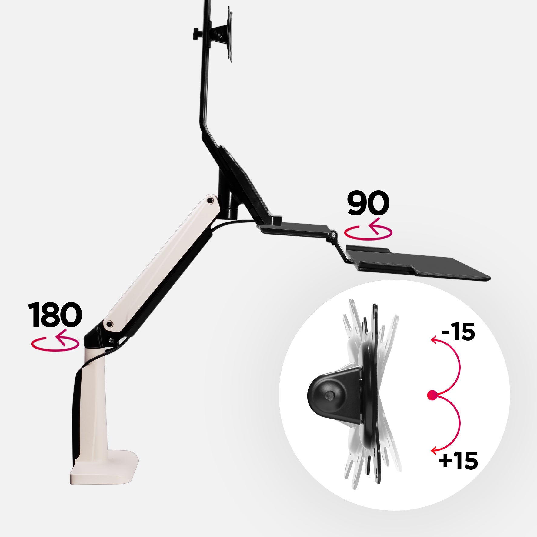 180, cable, management, swivel, rotate, tilt, tilting, swivelling, head, vesa, clamp, joints,