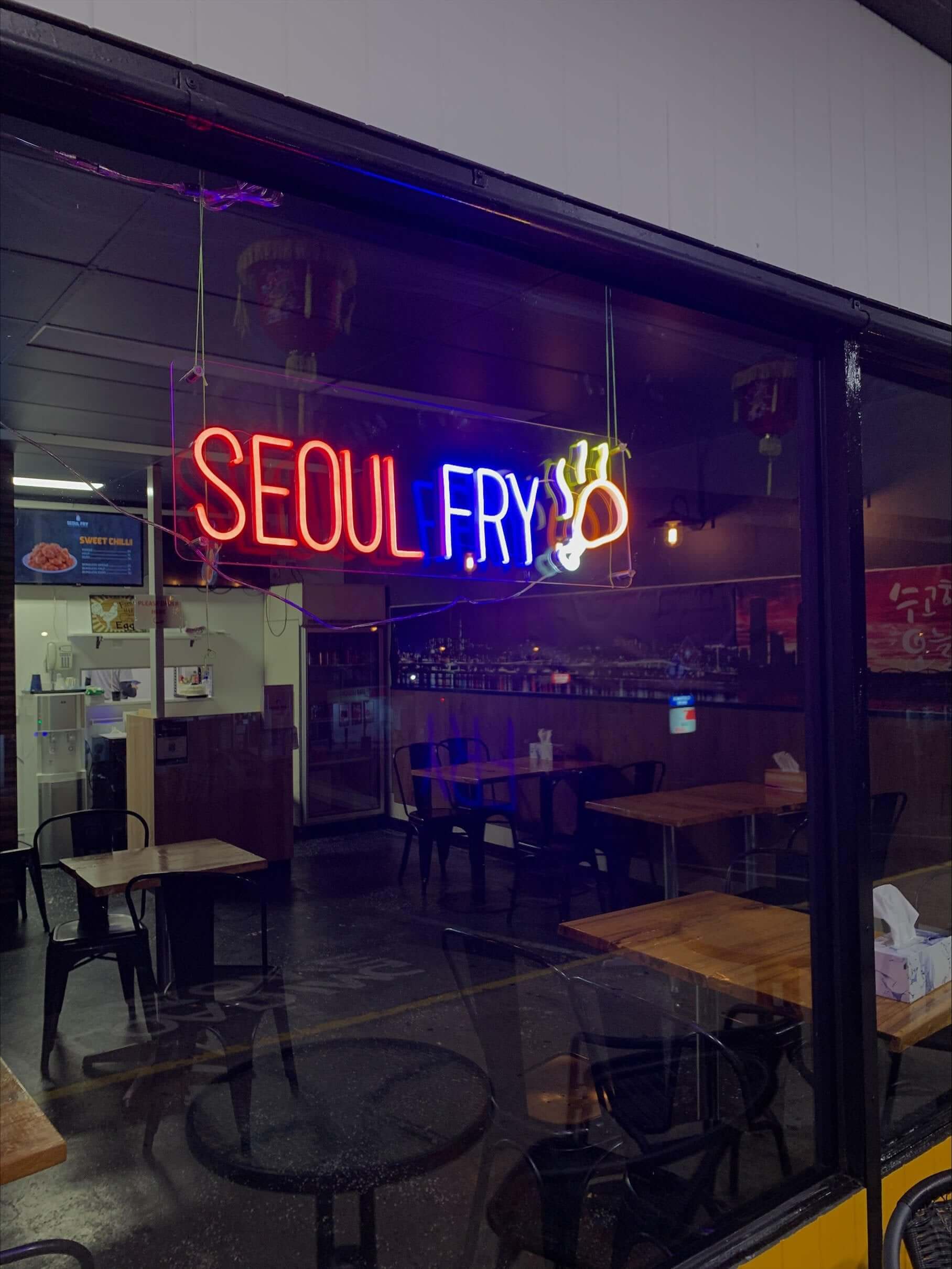 Red Blue Yellow Custom Neon Sign Made For A Korean Restaurant in Perth