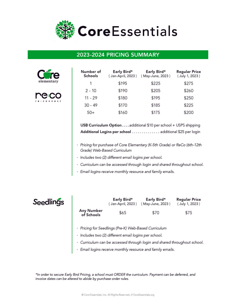 Elementary Resources  Core Essential Values Store