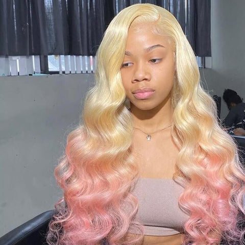 pink and blonde gorgeous remy hair wig