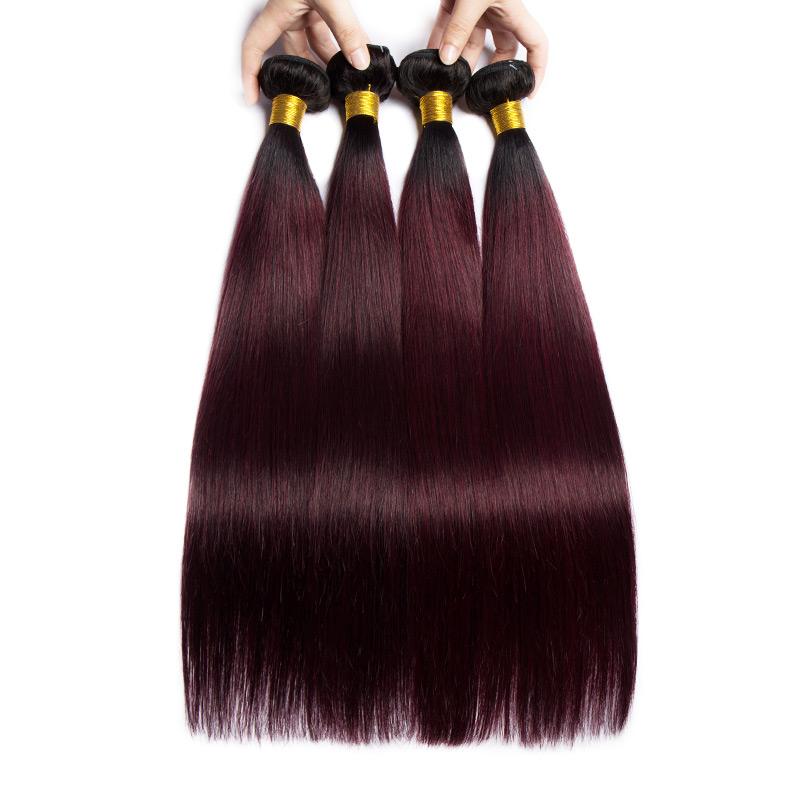 Modern Show 4 Bundles Ombre 1B/Dark 99j Color Straight Human Hair Brazilian Weave Two Tone Color Hair Weft