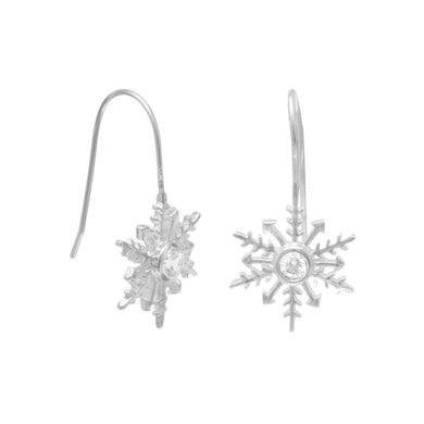 Polished CZ Snowflake Earrings on French Wire