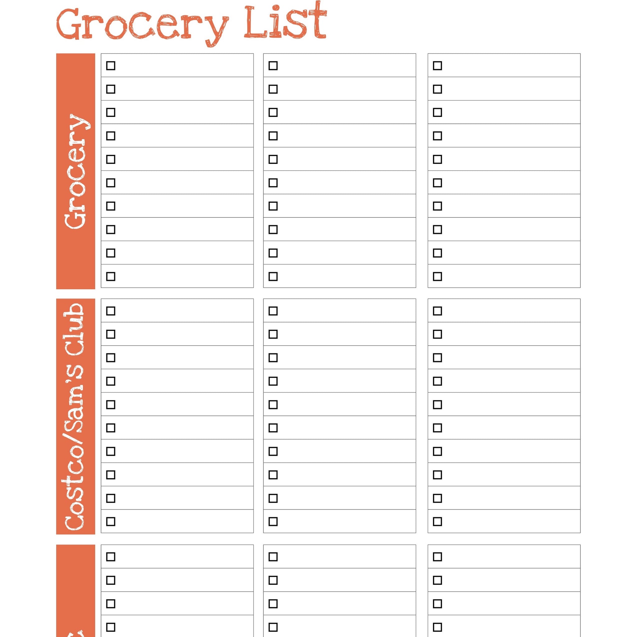 Grocery List Blank Our Nanny Diary