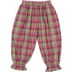 Girls clothes. Bubble pants in lilac plaid flannel