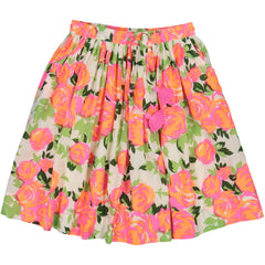 Girl's clothes. Mid length skirt with pink printed flowers